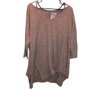 TERRA & SKY women's plus size 1X 16W-18W gray hi low faux tie knot thin blouse